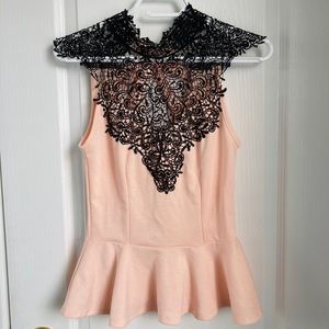 Charlotte Russe peach lace peplum top S